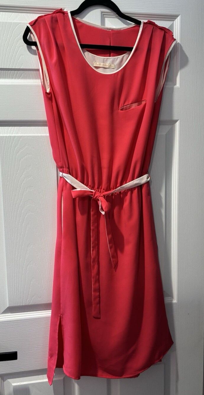 Women’s Mind Bridge Red Dress Size S White Trim Pockets Open Back Twee Coquette